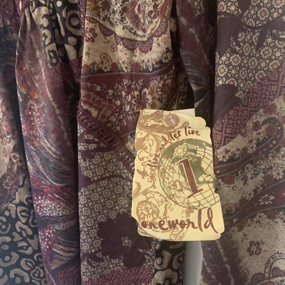 ONE WORLD Bohemian Animal and Paisley Print Blouse - Picture 3 of 4